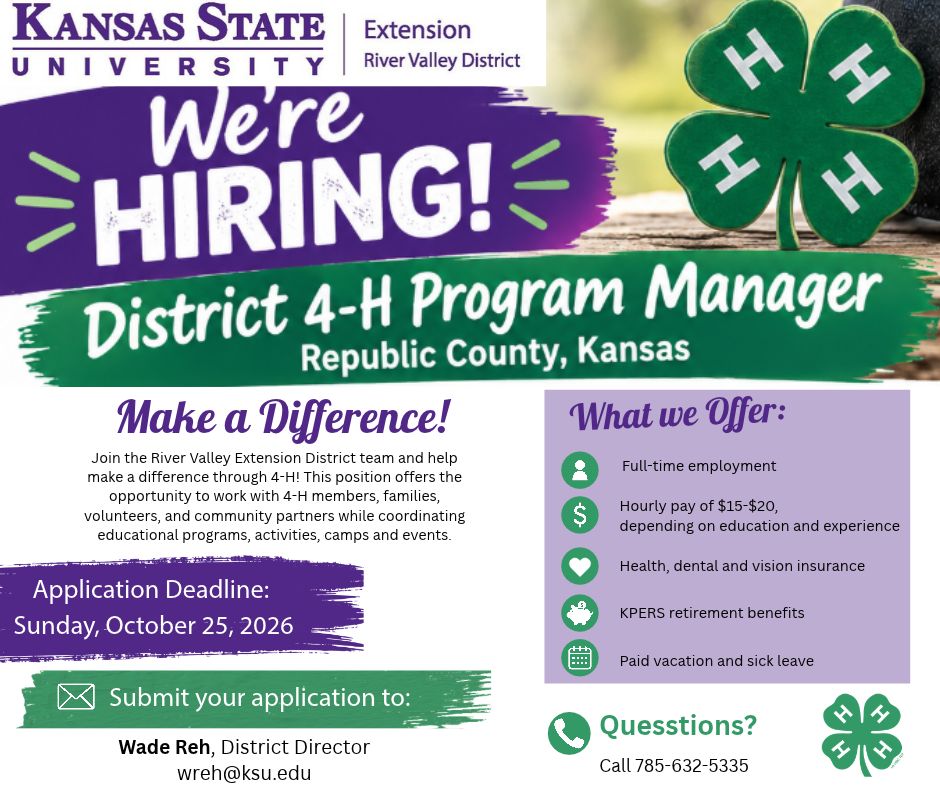 Republic County 4-H Program Manager Hiring graphic