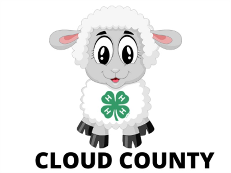 Cloud County Fair logo of a lamb with a 4-H Clover