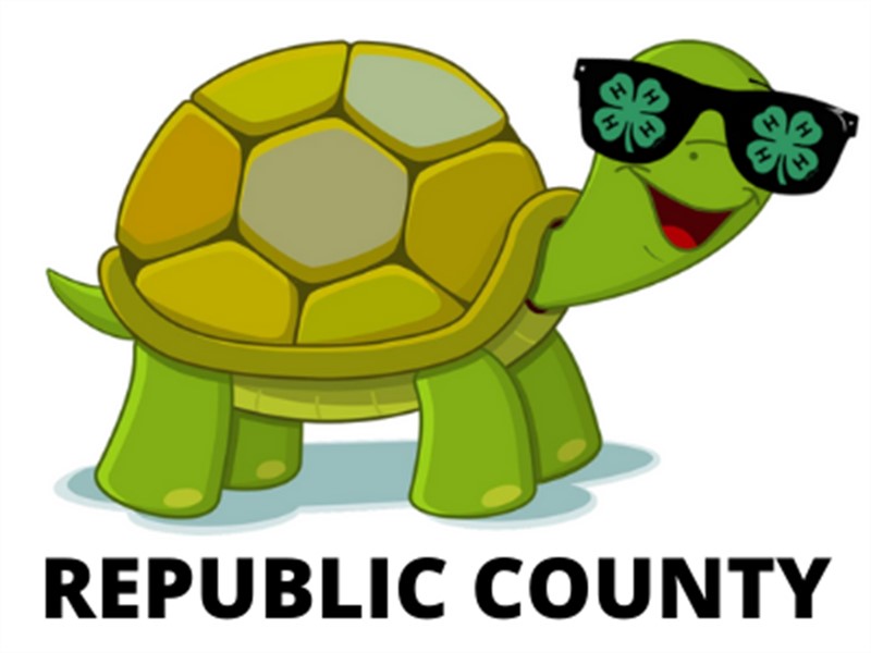 Republic County Fair logo of a turtle with 4-H Sunglasses