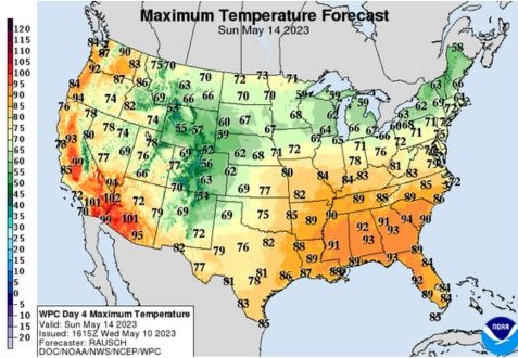 3-7 Day Maximum Temperatures